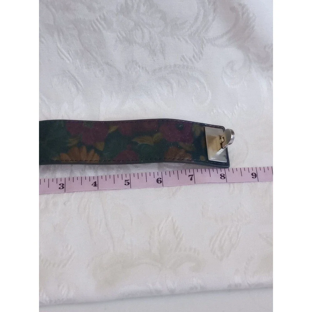 Patricia Nash Dark Magenta Forest Botanical Flowers Leather Strap Bracelet 8in